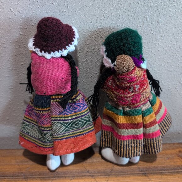 Vintage Peruvian Hand Made Folk Cloth Rag Dolls Mom & Baby Peru Set Of 2 - Picture 5 of 8